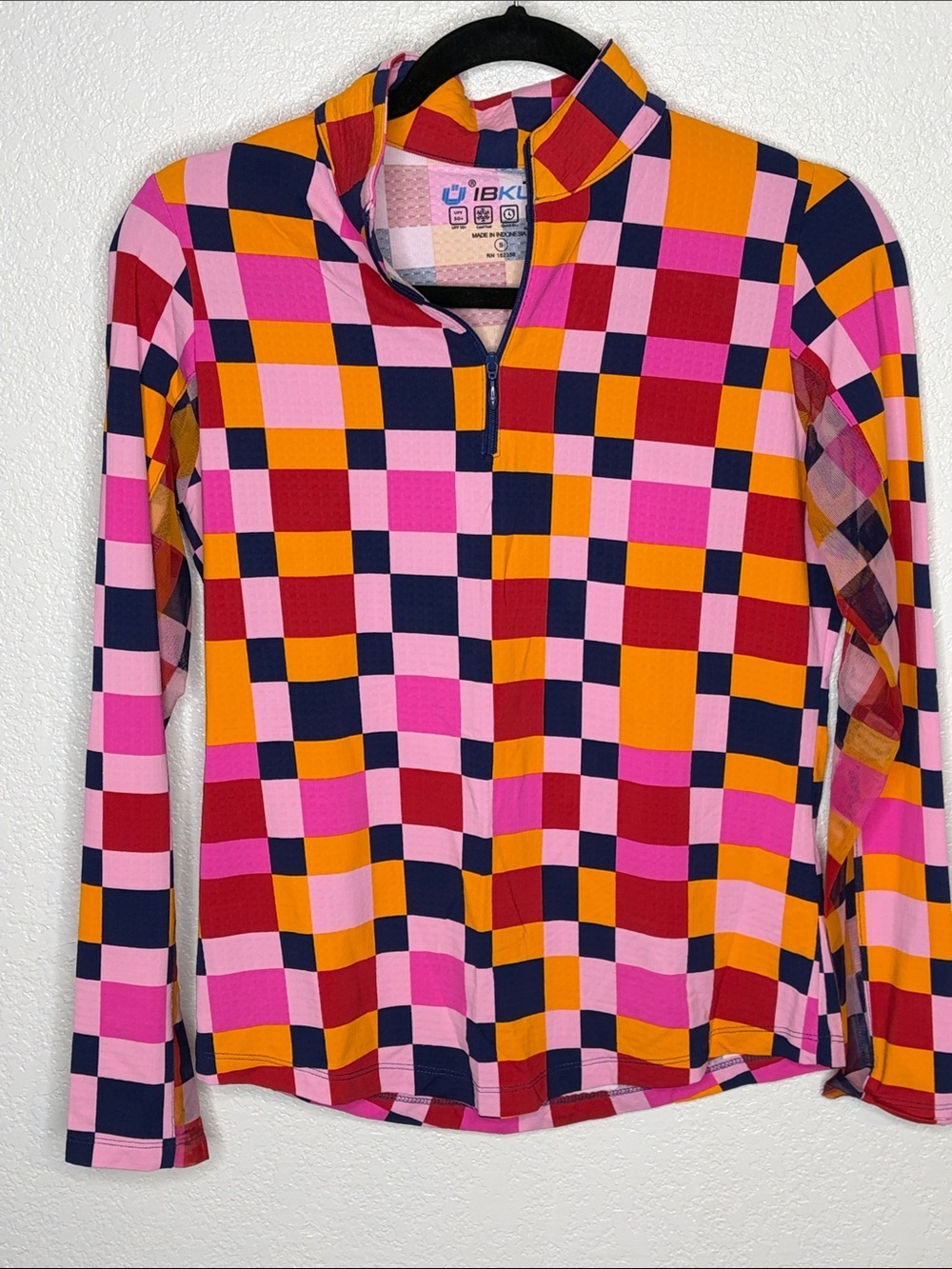 Ibkul Multi Color Rectangle 1/4 Zip Activewear Top UPF 50+ Size Small